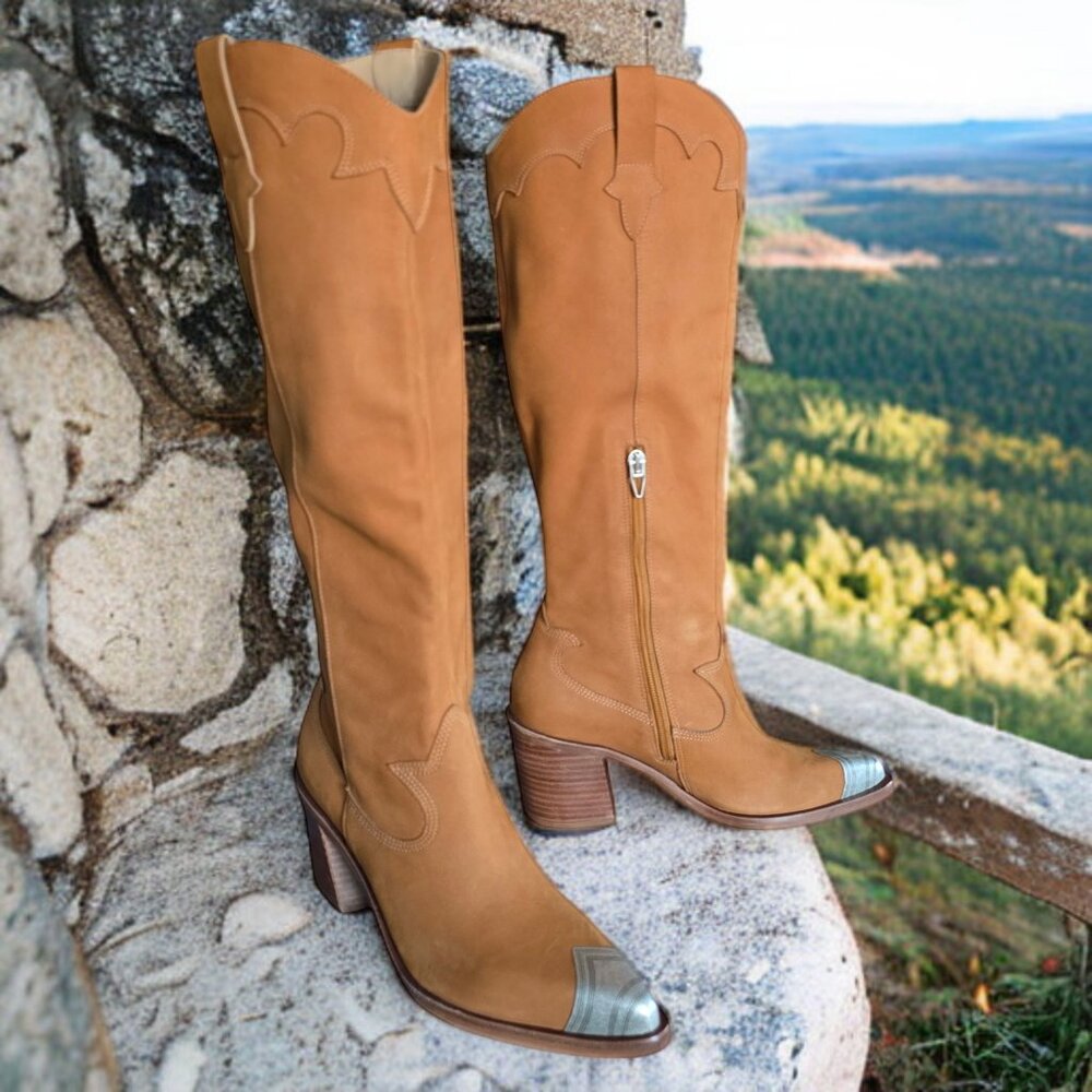 Dolce Vita Tan Heeled Boots with Silver Accents